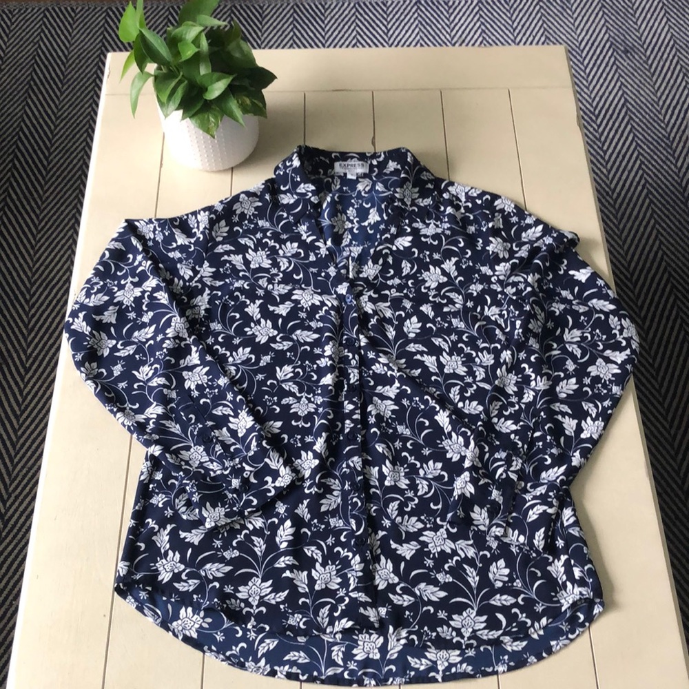 Express Portofino Slim Fit blouse navy/white sz m